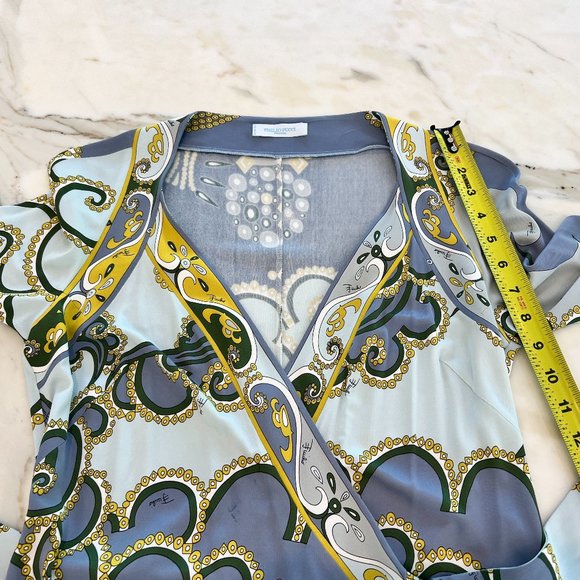 EMILIO PUCCI BLUE GRAY PRINT WRAP DRESS SIZE MODEL 66RH11 IT 42 / US 8 NWOTS! - Picture 9 of 13